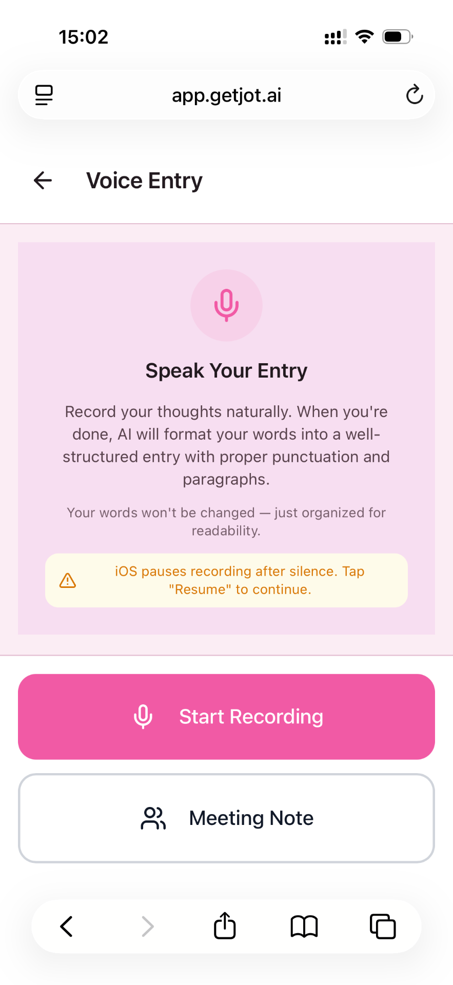 ai notes in the jot app