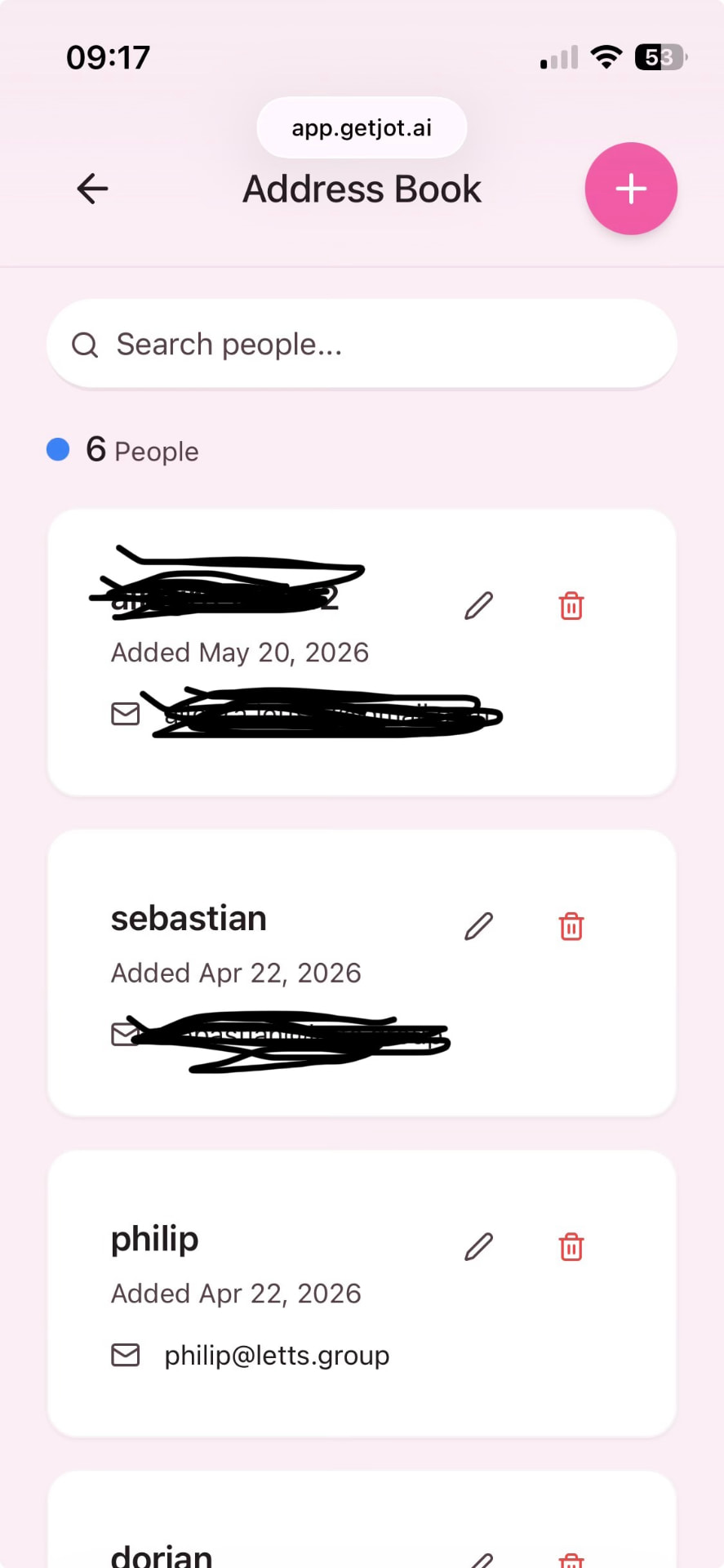 Address book in jot