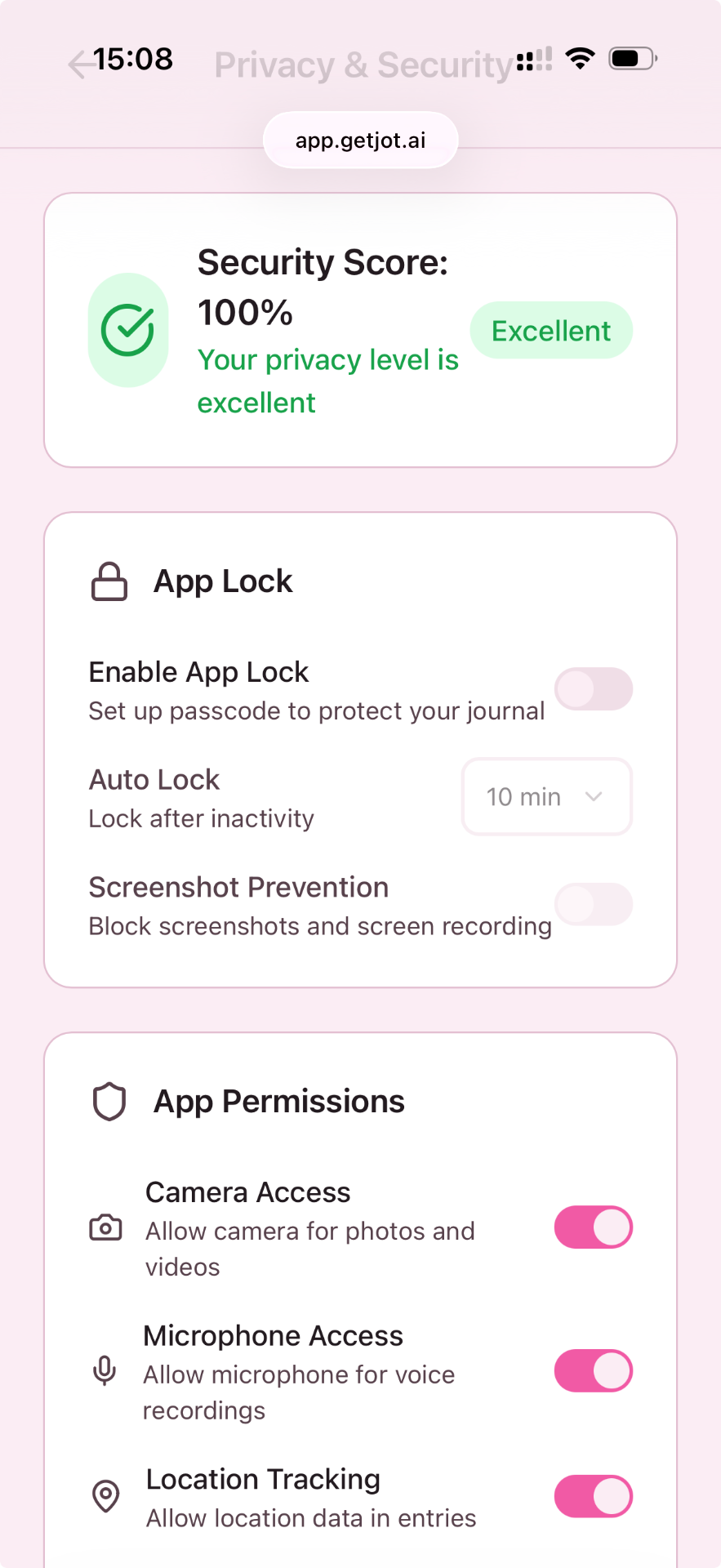 jot's privacy promise — your diary, encrypted on device