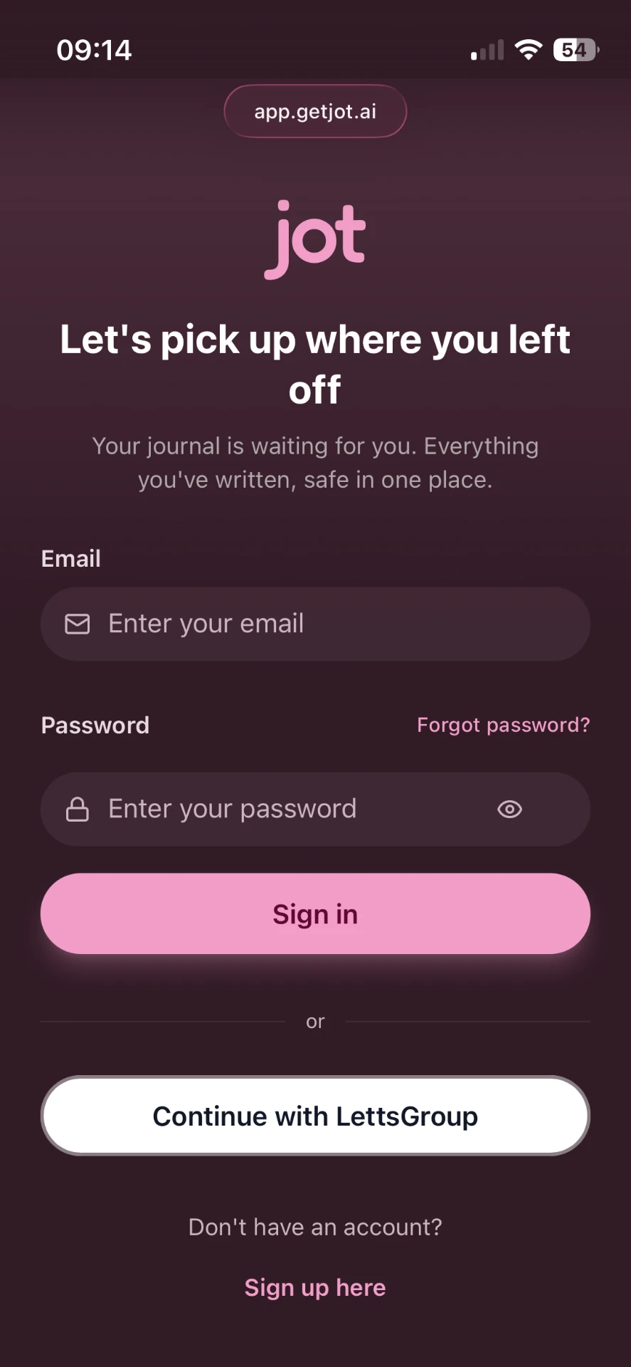 Create your free account — jot on a phone