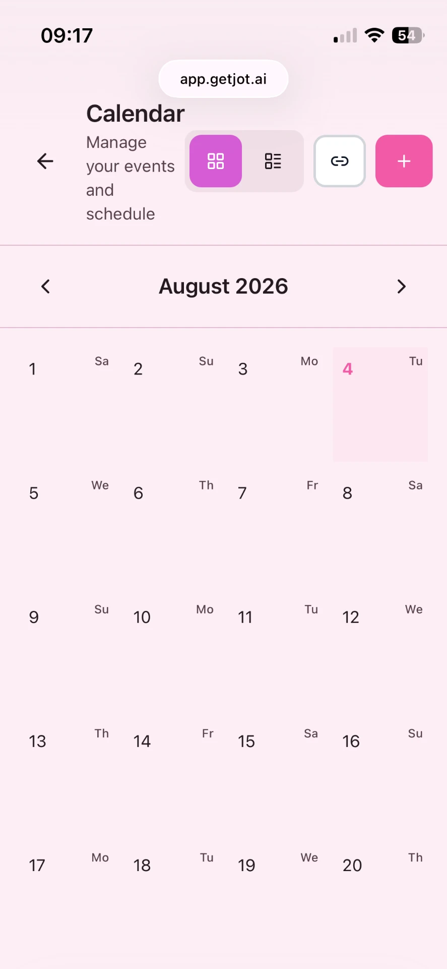 Calendar in jot