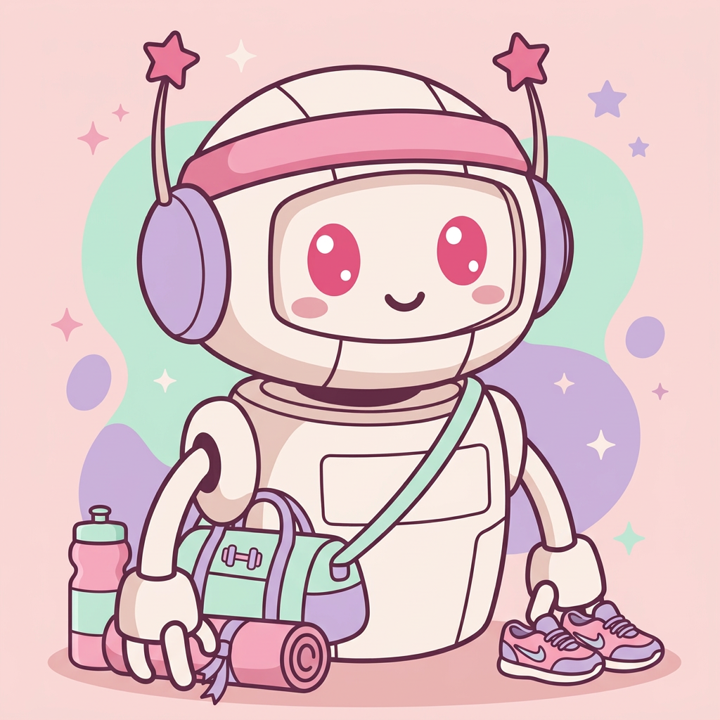 JotBot as an athlete with a headband, gym bag and water bottle
